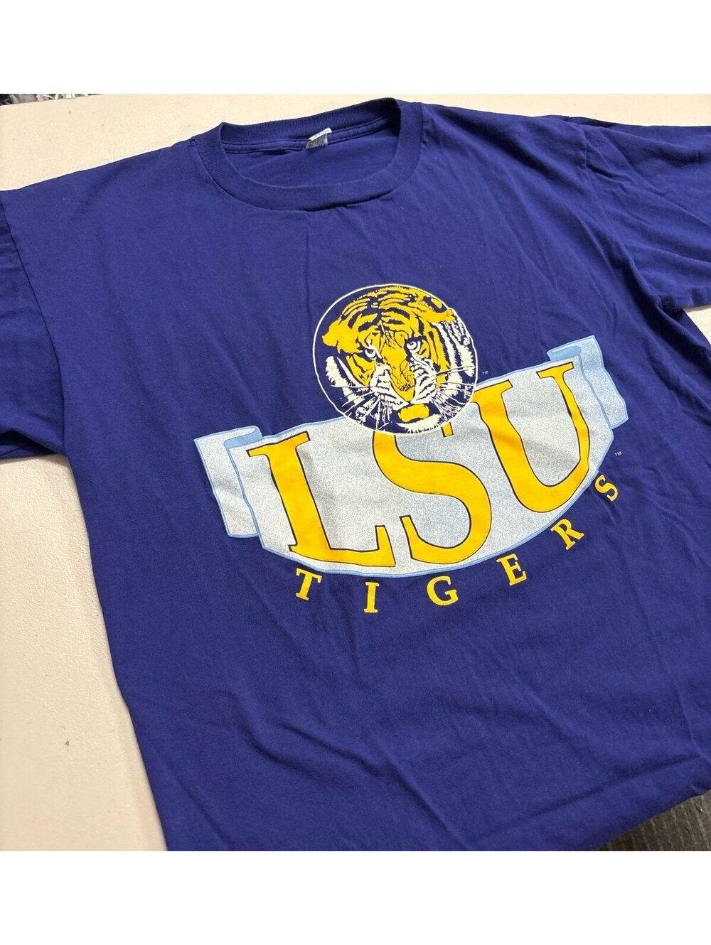 Vintage LSU Tigers T-Shirt Mens XL Purple Tiger Head Logo The Game 90s USA